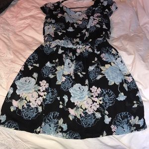 Blue floral sundress scoop neck v back